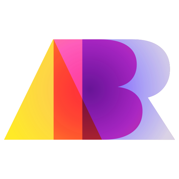 a logo for Antares Binding Rituall, it's the letters ABR overlapping a bit in purple shades